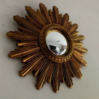 Vintage Mid Century Modern Gold Gilded French Sunburst Starburst Convex Mirror 3
