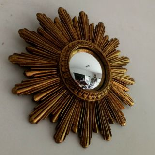 Vintage Mid Century Modern Gold Gilded French Sunburst Starburst Convex Mirror 4