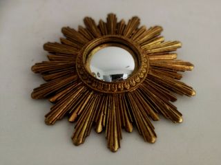 Vintage Mid Century Modern Gold Gilded French Sunburst Starburst Convex Mirror 6