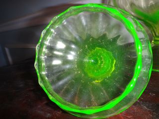 Antique Blown Vaseline Uranium Glass Apothecaery Jar Swirl Candy Store Dish 3