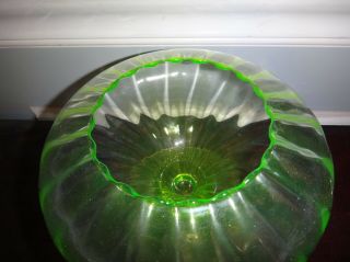 Antique Blown Vaseline Uranium Glass Apothecaery Jar Swirl Candy Store Dish 4