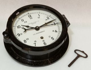 Vintage CHELSEA CLOCK CO US Government (Navy) 24 hour dial with Key 2