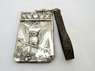 Antique Art Nouveau Aide Memoire Owl & Poppy Seed Pod Design - Chatelaine Book.
