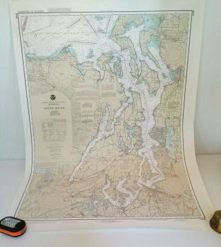 Vintage Noaa Nautical Chart Of Puget Sound Seattle Olympia 18440,  1990 Ed 44x36 "