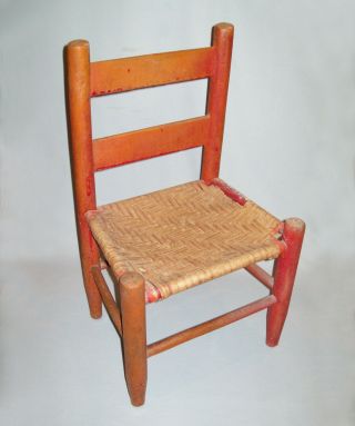 Old Antique Vtg 19th C 1870s Slat Back Youth Chair Orange And Red Paint