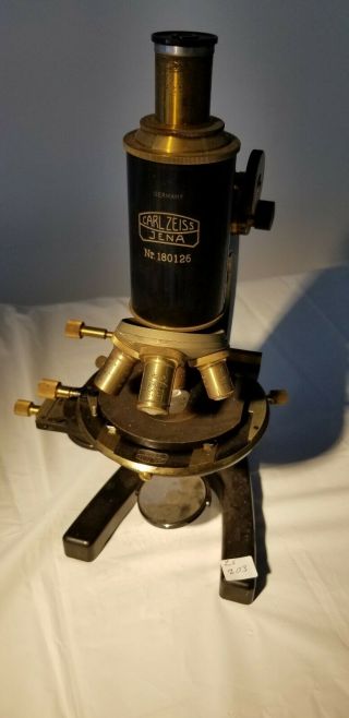 Carl Zeiss Jena Antique Microscope With Rotating Stage
