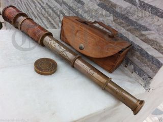 Brass Telescope,  Antique Spyglass Leather Engraving Scope Pirate Vintage Gift