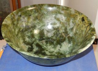Huge Chinese Translucent Celadon Spinach Green Jade 10 " W.  Bowl