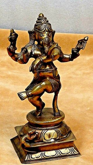 Antique India Bronze Ganesh Statue W/engraving On Face And Clothing