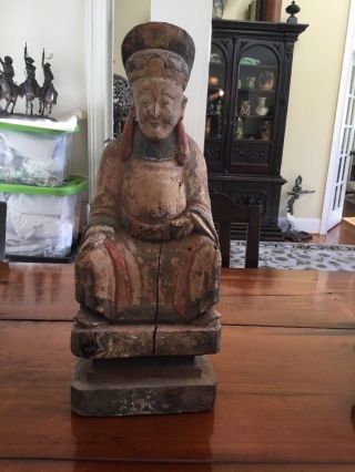 1700s Chinese Carved Wood Seated Buddha Figure 15” Funeral Oriental