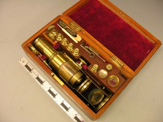 Early 19th C Martin - Type Microscope Complete W Lenses,  Forceps