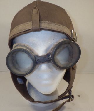 West German Luftwaffe Leather Flying Helmet & Goggles Leonhard 4005 Meerbusch