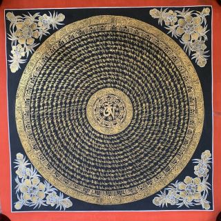 Rare Masterpiece Handpainted Tibetan Mantra Om Mandala Thangka Painting Chinese