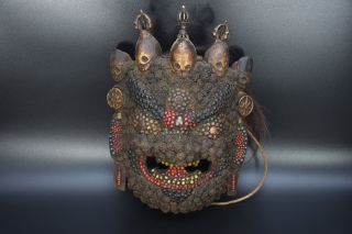 Old Rare Mahakala Impressive Shaman Wooden Mask Rudraksha Dorje Handmade,  Nepal