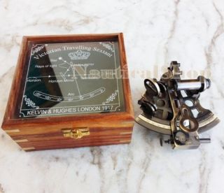 4 " Brass Maritime Nautical Antique Sextant Astrolabe Navigational W/ Wooden Box
