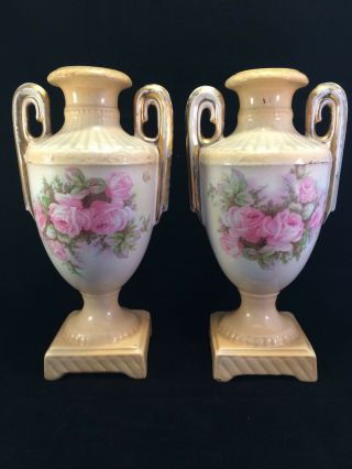 Antique Porcelain Vases With Roses