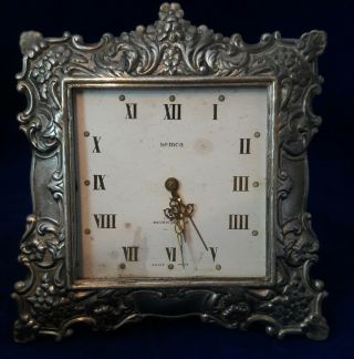 Vintage Semca Swiss Desk Alarm Clock W/ Sterling Silver Repousse Case