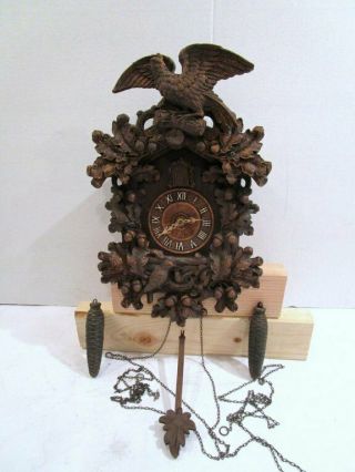 Large Vintage Lux Cuckoo Clock 2 Weight Syroco Wood,  Fine