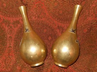 Great Pair Antique Japanese Mixed Metal Vases Well Signed,  Copper,  Silver,  Brass 3