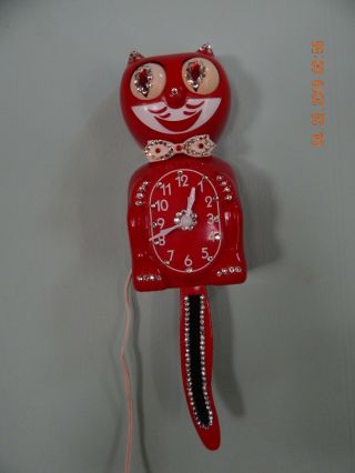 Vintage Jeweled Animate Red Electric Kit Cat Clock