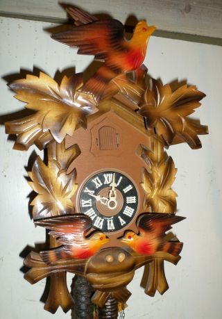 Old German Black Forest Animated Nesting Birds & Wooden Nest Cuckoo Clock