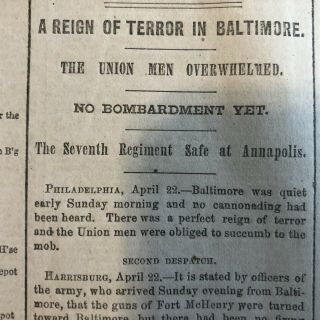 1861 Civil War Newspaper Baltimore Pratt Street Riot Union Soldiers Attacked