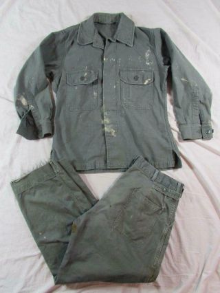 Vtg 50s 1955 Us Air Force Sage Green Cotton Utility Trousers & Shirt Flight Pant