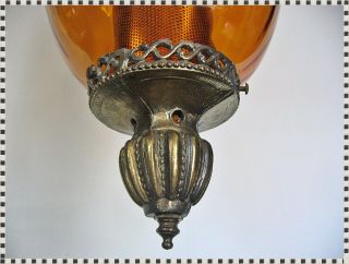 Vintage MID CENTURY MODERN Op Art Dark Amber Glass Hanging Swag Lamp Light 4