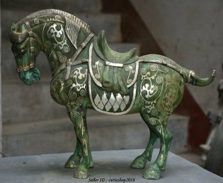 18 " Old Chinese Bronze Ware Silver Dynasty Tang War Horse Success Statue