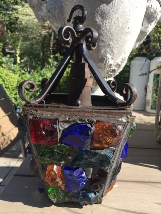 Vintage 1950s Peter Marsh Coloured Glass Lantern
