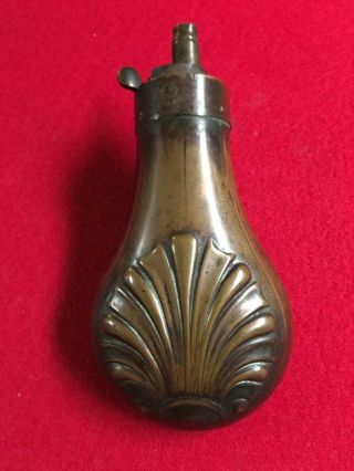 Civil War Era Embossed Brass Scallop Shell Powder Flask