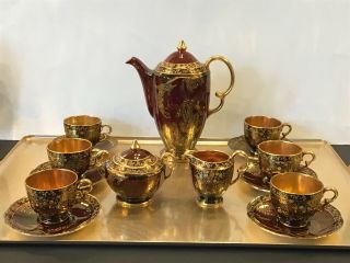 Crown Devon Rouge Lusterware Deco Tea Set - Pot,  Cups,  Saucer,  Cream,  Sugar England