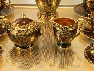 Crown Devon Rouge Lusterware Deco Tea Set - Pot,  Cups,  Saucer,  Cream,  Sugar England 3