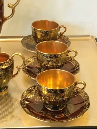 Crown Devon Rouge Lusterware Deco Tea Set - Pot,  Cups,  Saucer,  Cream,  Sugar England 4
