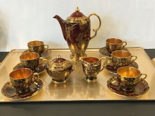 Crown Devon Rouge Lusterware Deco Tea Set - Pot,  Cups,  Saucer,  Cream,  Sugar England 6
