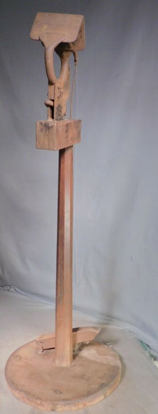 Early American Treadle Vise Cobbler Clamp Walnut Wrought Iron Folk Art Sculpture