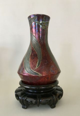 Massier ? Zumbo ? Iridescent ceramic vase,  Art Nouveau / 1900,  grès irisé 3