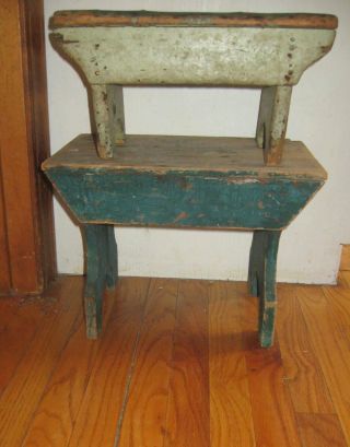 Early Antique Square Nail Bench Best Form,  Old Dry Paint Aafa Nr