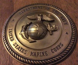Vintage 11” Brass Department Of The Navy United States Marine Corps Plaque