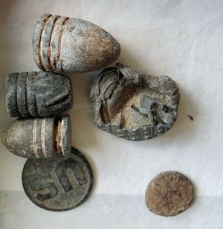 Civil war dug relics,  lead Bullets,  button 3