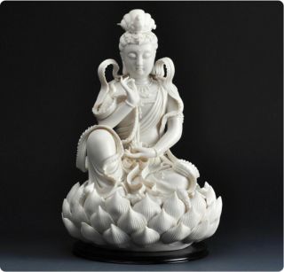 12 " Chinese Dehua White Porcelain Lianhua Kwan - Yin Guanyin Buddha Statue