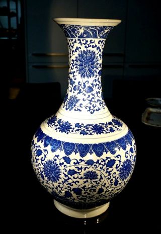 A Large Blue And White Vase