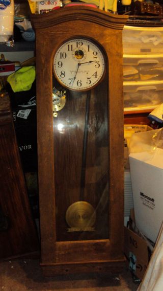 Antique Standard Electric Time Co Master Wall School Oak Clock Pendulum