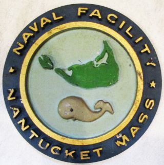 Vintage Hand Painted Wooden Sign Naval Facility Nantucket Mass Map Whale
