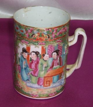 Vintage Circa 1880 Chinese Rose Medallion Mug Twig Handle