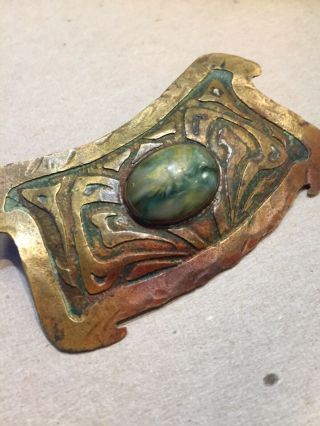 Signed Boston School ART & CRAFTS acid etched Hand Hammered Copper brooch Pin 3