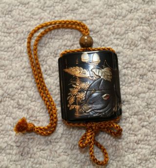 Antique Japanese Lacquer Inro & Ojime Showing A Sleeping Boar,  Edo Period,  Rare