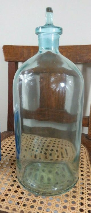 Antique Large Light Blue Apothecary Bottle W/ Matching Stopper
