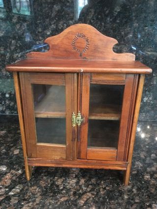 Antique Primitive “1911” Wood Glass Salesman Sample Dollhouse Curio Cabinet Nr