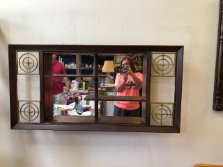 Illinois Moulding Co Mid Century Modern Wood Shadow Box Mirror Curio Shelves